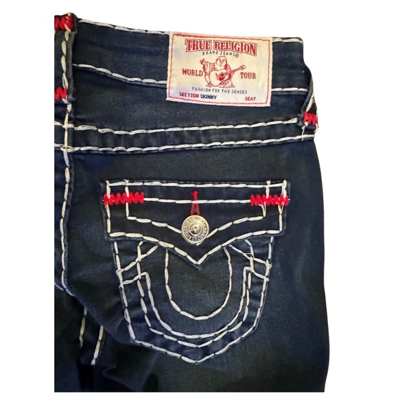 True Religion Women’s Dark Indigo Denim Skinny Flap Jeans Size 25 NWT - Picture 4 of 7